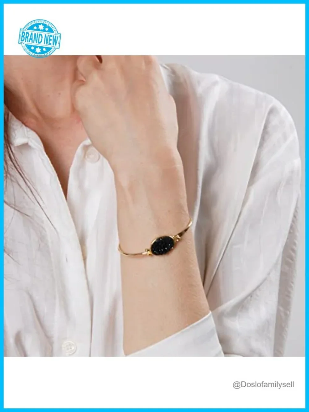 Simulated Druzy Cuff Bracelet - Boho Stackable Bangle, Gold Plated, Hinge &